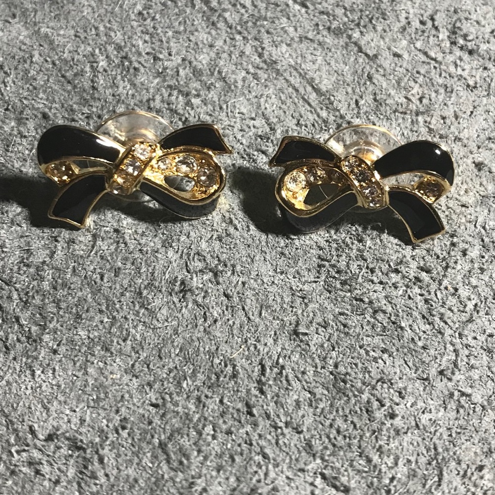 Trafari Black Enamel crystal BOW 🎁 Earrings